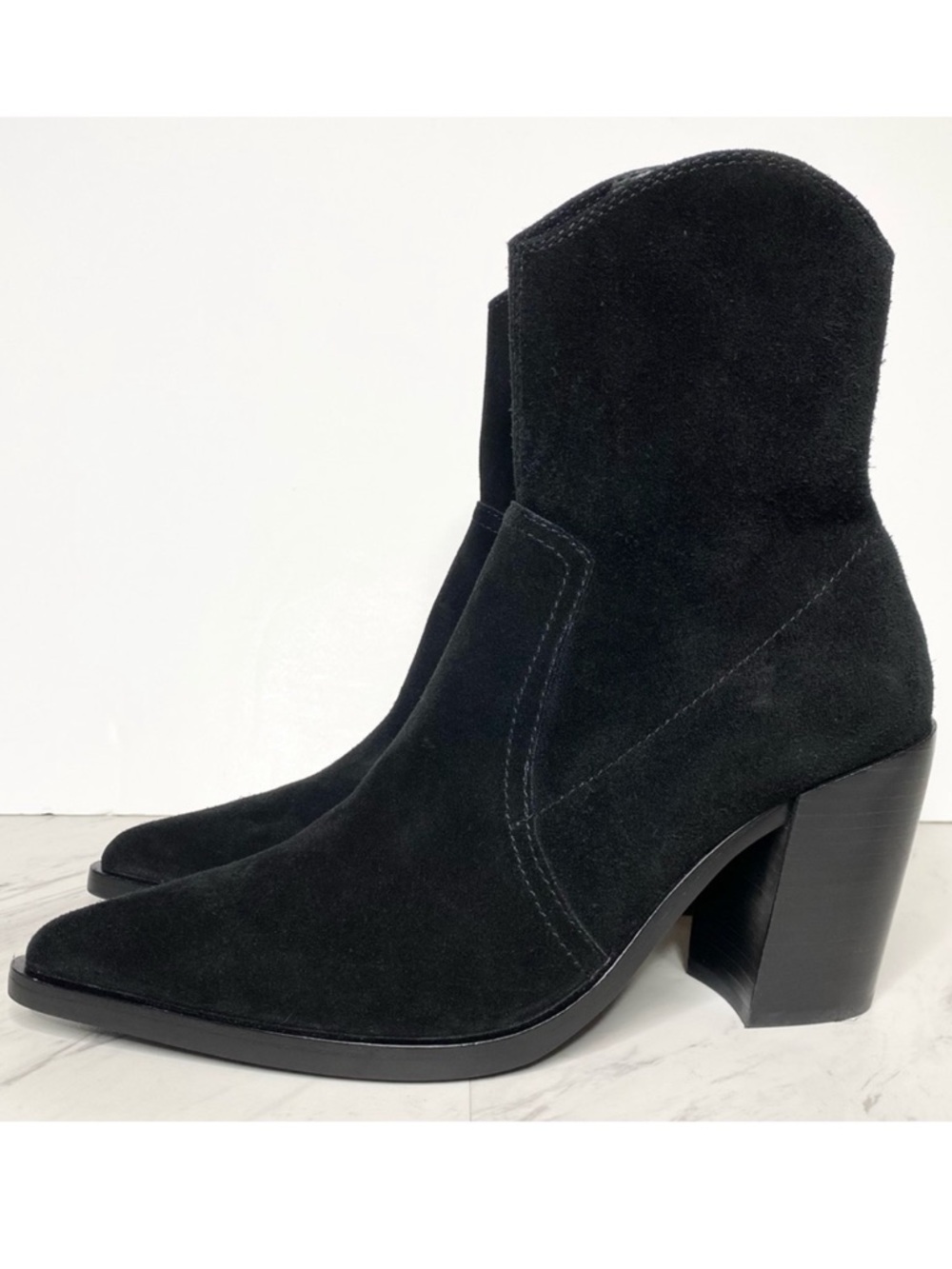Jeffrey Campbell Jessine Black Suede Pointy Toe Bootie 9